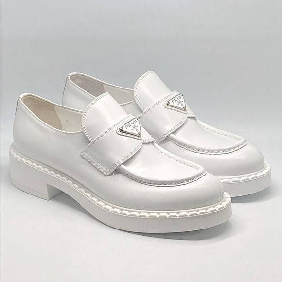 Prada Spazzolato Logo Platform Leather Loafers size 39.5 - Picture 3 of 14